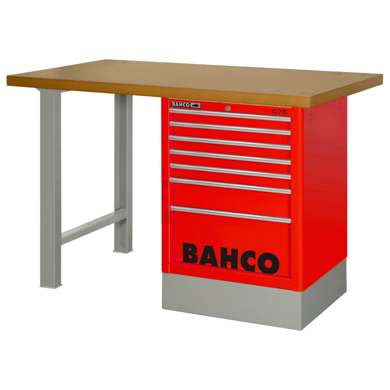 Robuste Werkbank mit 40 mm MDF-Arbeitsplatte 1800 mm inkl. Werkzeugschrank mit 8 Schubladen Rot