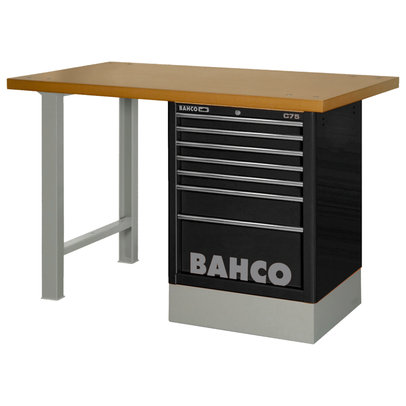 Robuste Werkbank mit 40 mm MDF-Arbeitsplatte 1800 mm inkl. Werkzeugschrank mit 6 Schubladen black