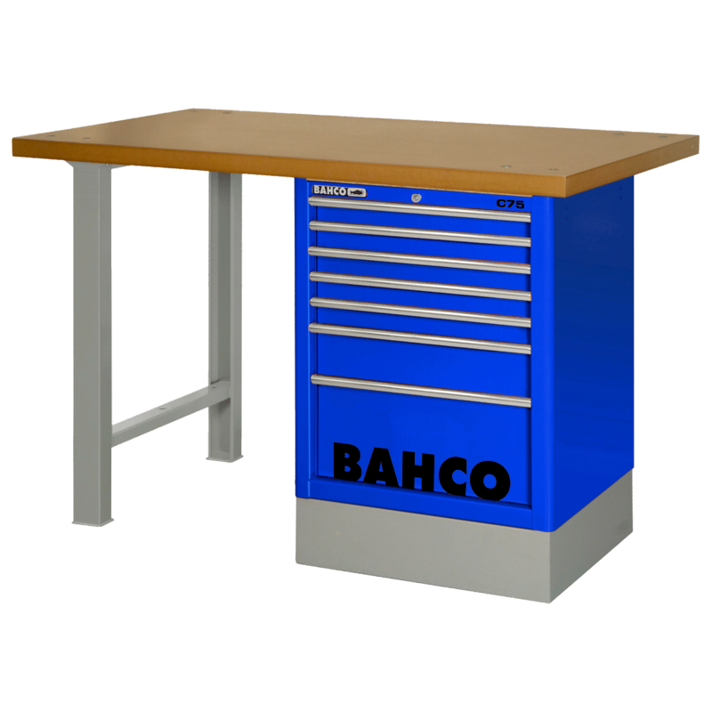 Robuste Werkbank mit 40 mm MDF-Arbeitsplatte 1800 mm inkl. Werkzeugschrank mit 6 Schubladen Blau