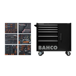 Großer Werkstattwagen 1475KXL6CBK mit 6 Schubladen & Schrank schwarz + 6 bestückten Werkzeugeinlage